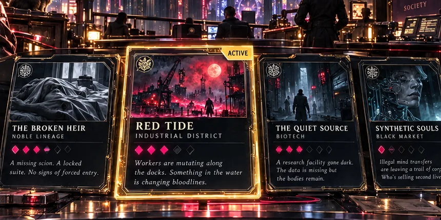 Concept view of investigative cards and encounter options